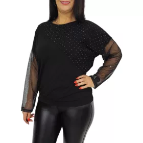Léna lurex csillogó tüllujjú elegáns felső – Fekete