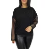 Léna lurex csillogó tüllujjú elegáns felső – Fekete
