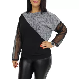 Léna lurex csillogó tüllujjú elegáns felső – Ezüst