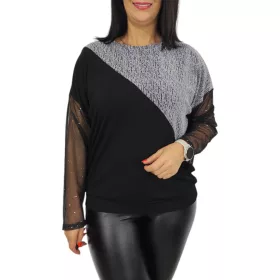 Léna lurex csillogó tüllujjú elegáns felső – Ezüst