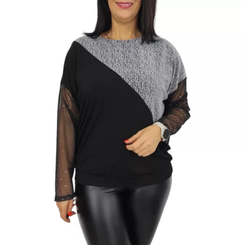 Léna lurex csillogó tüllujjú elegáns felső – Ezüst