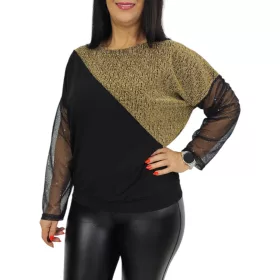 Léna lurex csillogó tüllujjú elegáns felső – Arany