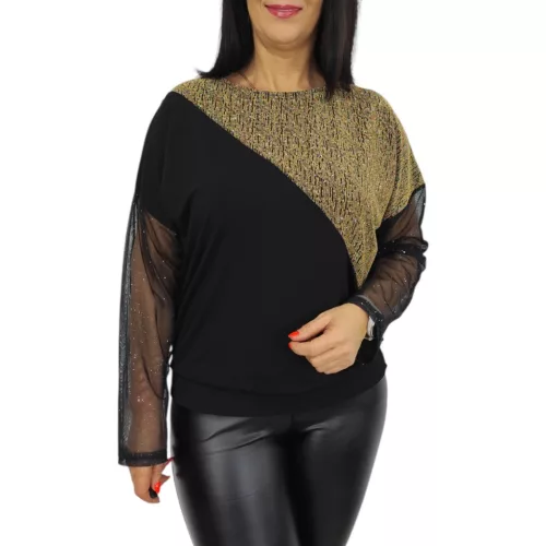 Léna lurex csillogó tüllujjú elegáns felső – Arany