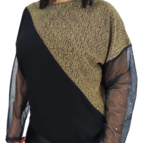 Léna lurex csillogó tüllujjú elegáns felső – Arany