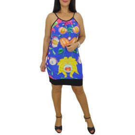 Lina pántos midi ruha – Óceánkék kalocsai mintás