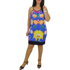 Lina pántos midi ruha – Óceánkék kalocsai mintás