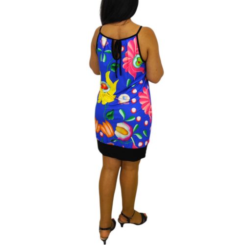 Lina pántos midi ruha – Óceánkék kalocsai mintás