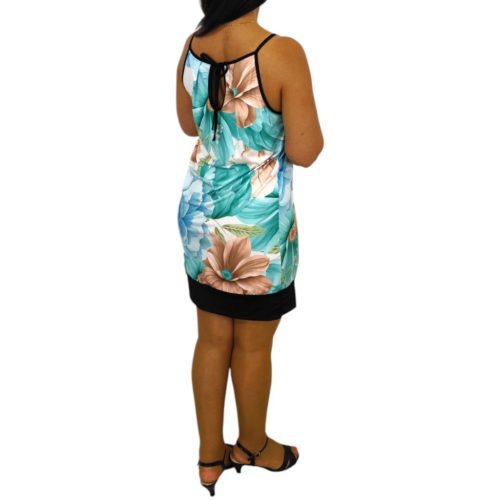 Lina pántos midi ruha – Türkizöld virágos 