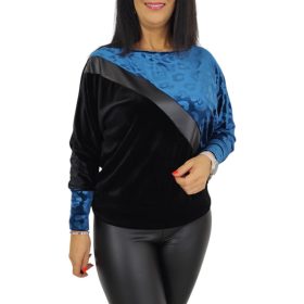   Lara passzés aljú bársony felső – Fekete/Mélykék mintás