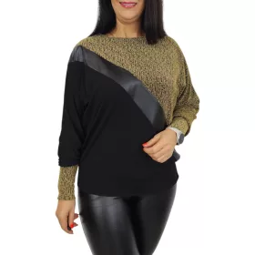 Lara bőrbetétes, lurex csillogó passzés felső – Arany