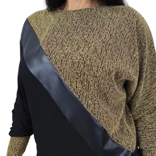 Lara bőrbetétes, lurex csillogó passzés felső – Arany