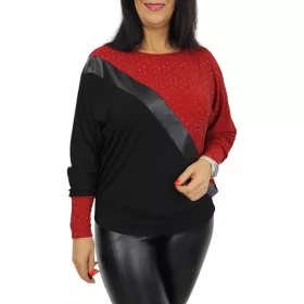 Lara bőrbetétes, lurex csillogó passzés felső – Piros