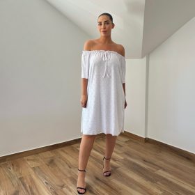 Vállra húzható ruha - fehér madeira mintás