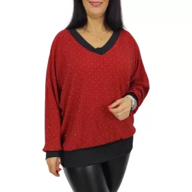 Marilla lurex csillogó V-nyakú elegáns felső – Piros