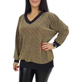 Marilla lurex csillogó V-nyakú elegáns felső – Arany