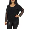 Mirella V-nyakú csillogó tüllujjú elegáns felső – Fekete