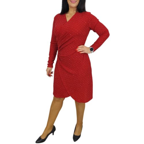 Nelly átlapolt csillogó alkalmi női ruha – Piros