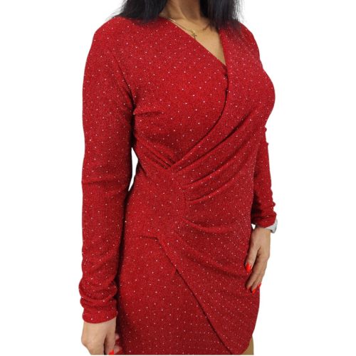 Nelly átlapolt csillogó alkalmi női ruha – Piros