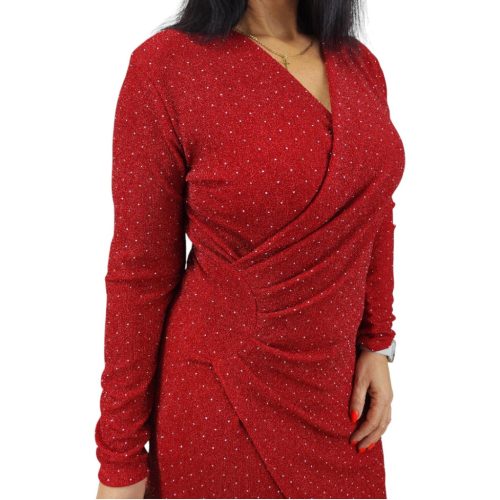 Nelly átlapolt csillogó alkalmi női ruha – Piros