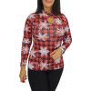Nelli karácsonyi mintás, fodros nyakú felső – Piros kockás hópelyhes