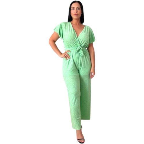 Átlapolt, bő szárú madeira mintás overál - almazöld