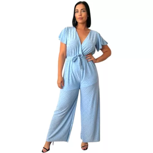 Átlapolt, bő szárú madeira mintás overál - babakék