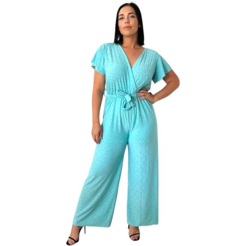 Átlapolt, bő szárú madeira mintás overál - menta