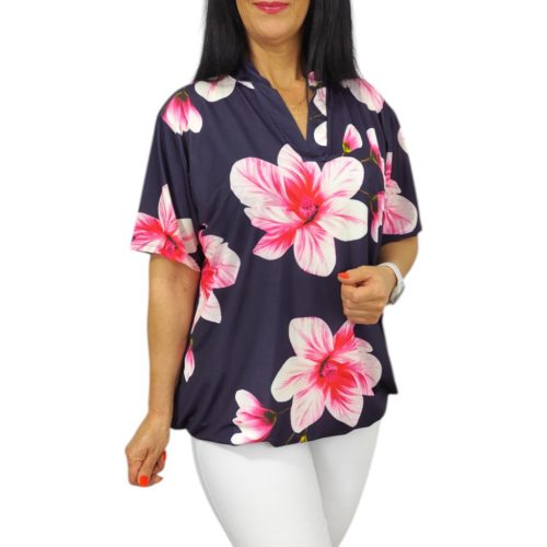 Fiorella plus size felső- rózsaszín virág mintás