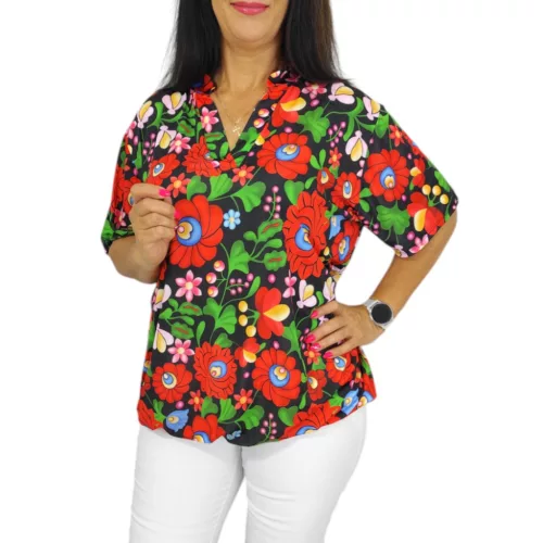 Fiorella plus size gumis aljú felső – Piros matyó mintás