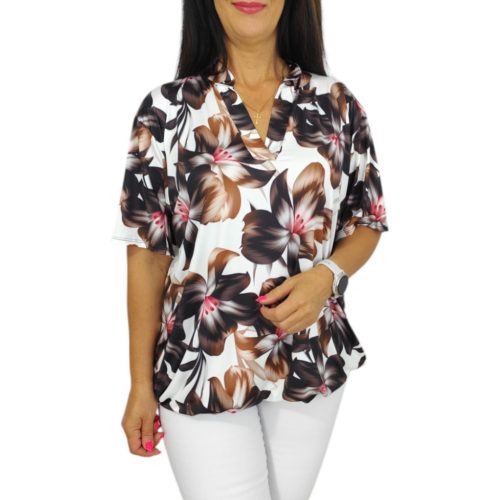 Fiorella plus size felső- Mocha virág mintás