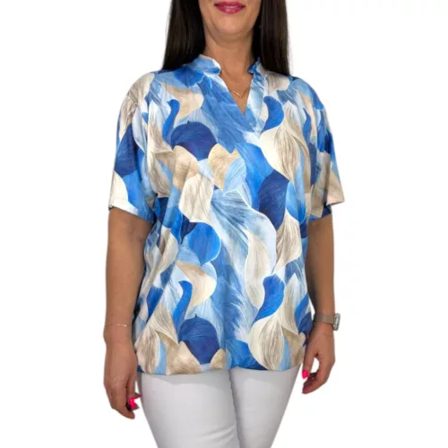Fiorella plus size gumis aljú felső – Kék levélmintás
