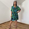 Plus size ingnyakú ruha- zöld levél mintás