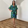 Plus size ingnyakú ruha- zöld levél mintás