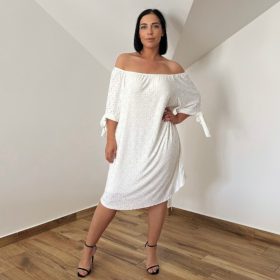   Plus size vállra húzható ruha- törtfehér madeira mintás