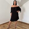 Plus size vállra húzható ruha- fekete madeira mintás