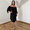 Plus size vállra húzható ruha- fekete madeira mintás