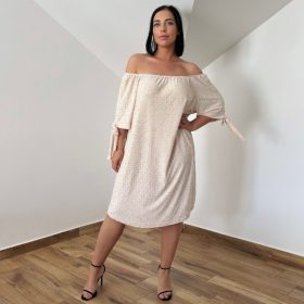 Plus size vállra húzható ruha- bézs madeira mintás
