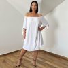 Plus size vállra húzható ruha- fehér madeira mintás