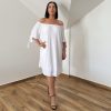 Plus size vállra húzható ruha- fehér madeira mintás