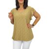 Szelli Plus size V-nyakú felső - barna madeira mintás