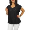 Szelli Plus size V-nyakú felső - fekete madeira mintás
