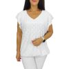 Szelli Plus size V-nyakú felső - Fehér madeira mintás