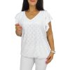 Szelli Plus size V-nyakú felső - Fehér madeira mintás