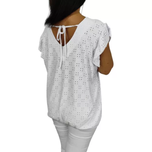 Szelli Plus size V-nyakú madeira mintás felső - fehér 