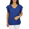 Szelli Plus size V-nyakú madeira mintás felső - sötétkék