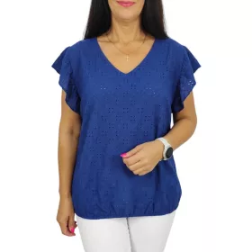   Szelli Plus size V-nyakú madeira mintás felső - sötétkék