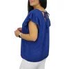 Szelli Plus size V-nyakú madeira mintás felső - sötétkék
