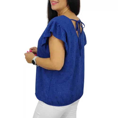 Szelli Plus size V-nyakú madeira mintás felső - sötétkék