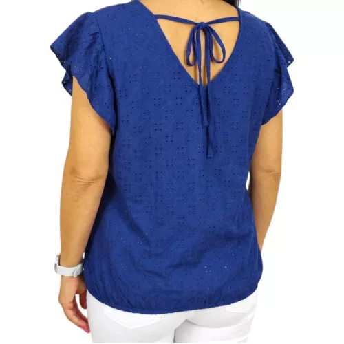 Szelli Plus size V-nyakú madeira mintás felső - sötétkék