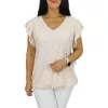 Szelli Plus size V-nyakú madeira mintás felső - ekrü